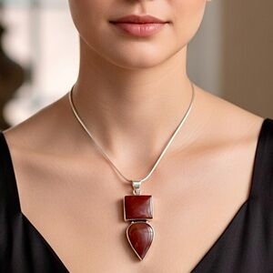 925 Silver Plated-Noreena Jasper Ethnic Long Gemstone Pendant Jewelry 2.5"